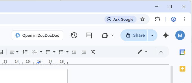 DocDocDoc extension button shown inside Google Docs