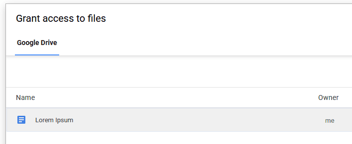 Google Picker popup where each document must be clicked to grant single-file access